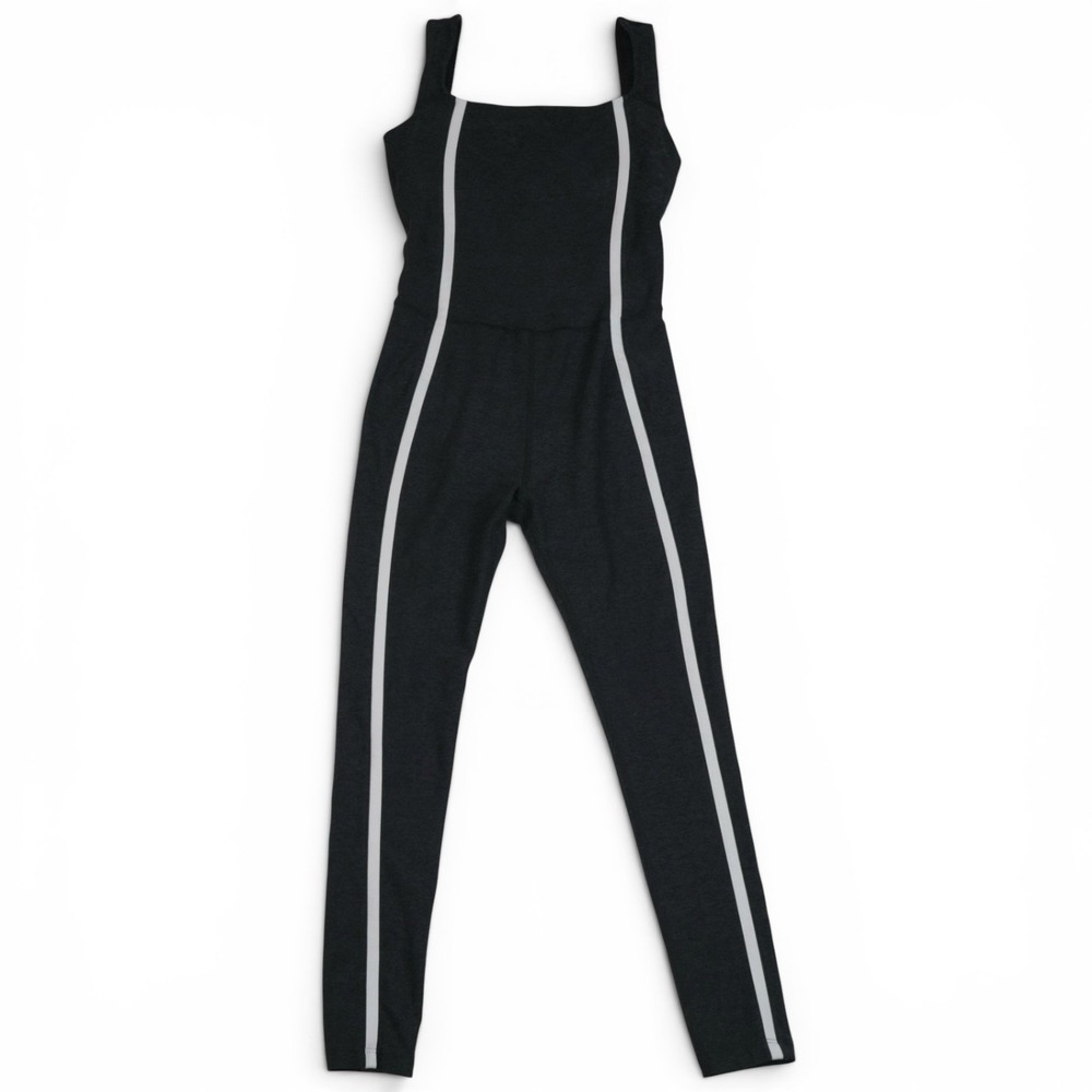 Beyond Yoga Spacedye New Moves Midi Jumpsuit Black White Stripe Small